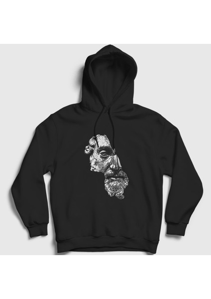 Unisex Siyah Half Face Bust Marcus Aurelius Kapüşonlu Sweatshirt