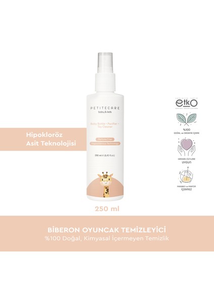 %100 Doğal Biberon, Emzik, Oyuncak Temizleyici, Parfümsüz, Kimyasal Içermez, Vegan, 250 ml