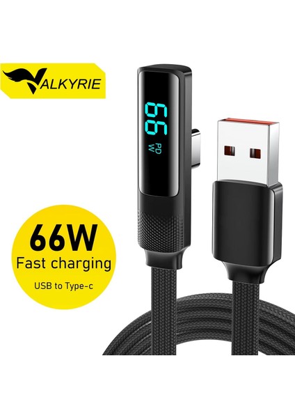 66W Hızlı Şarj Kablosu – LED Ekranlı Type-C To USB Data Vertical Yatay Kablo 130CM