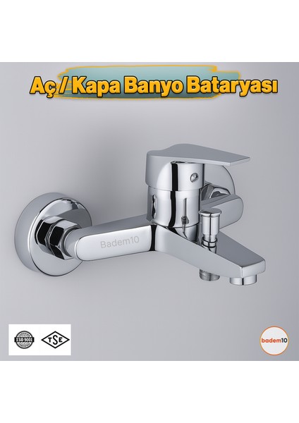 Premium Tek Kollu Aç Kapa Krom Banyo Bataryası Duvar Tipi Armatür Modern Tasarım Sıcak Soğuk Ayarlı
