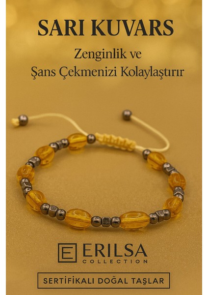 Sertifikalı Sarı Kuvars Taşı Bileklik Zenginlik Enerjisini Artırır ve Şans Alanınızı Genişletir