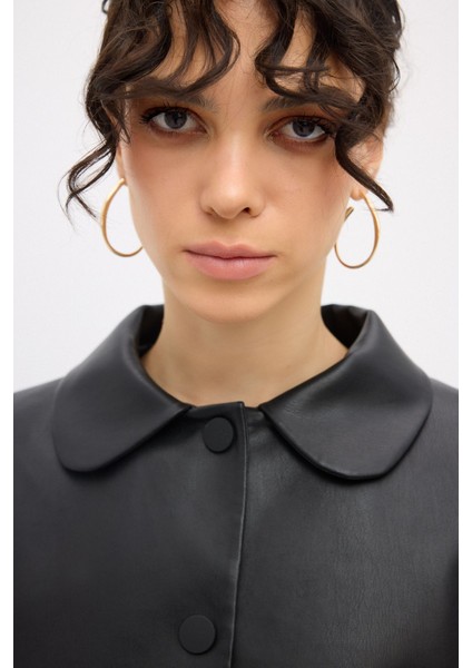 Bebe Yaka Deri Ceket Siyah 11944319000 modelleri