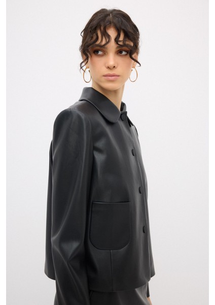 Bebe Yaka Deri Ceket Siyah 11944319000 indirimleri