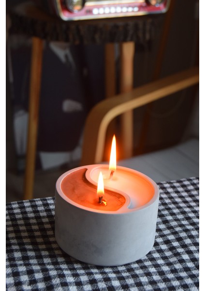 Amber ve Japon Kirazı Kokulu El YAPIMI%100 Doğal Soya Ying Yang Beton Dekoratif Mum modelleri