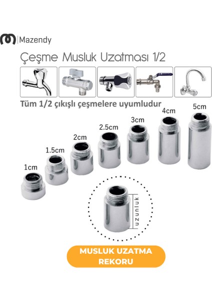 1 cm Musluk Uzatma Rekoru Krom Kaplama 1/2 Uyumlu Pirinç – 1 Adet modelleri
