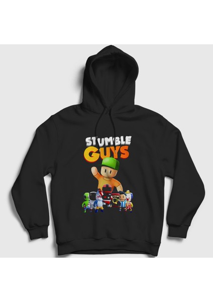 Unisex Siyah Mr Stumble Stumble Guys Kapüşonlu Sweatshirt