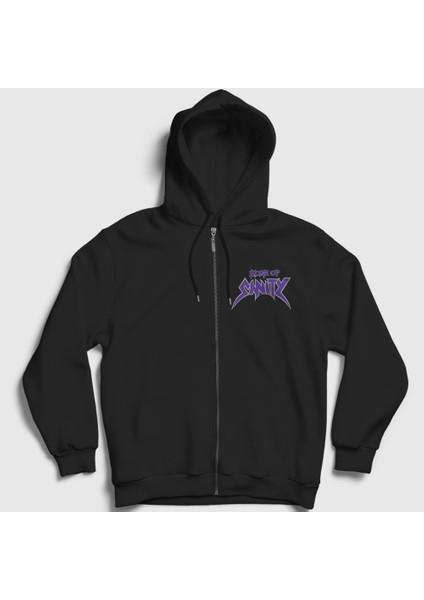 Unisex Siyah Logo Metal Edge Of Sanity Fermuarlı Kapüşonlu Sweatshirt