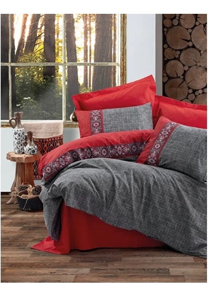 Folk Art Çift Kişilik Ranforce Nevresim Takımı Ardil Kırmızı