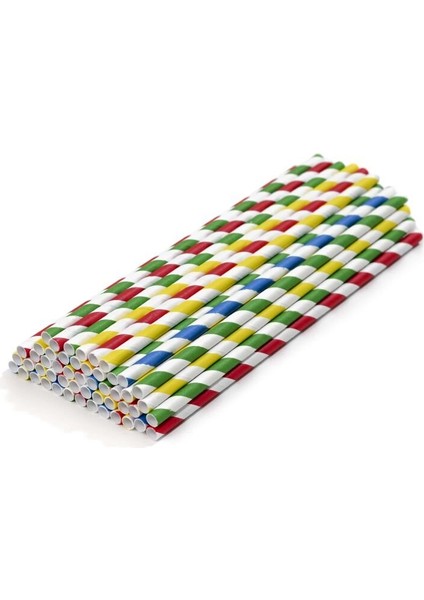 Kağıt Pipet Karışık Renkli Şeritli Sargısız 6X195 mm (50'li Kutulu) 50 Adet fiyatları