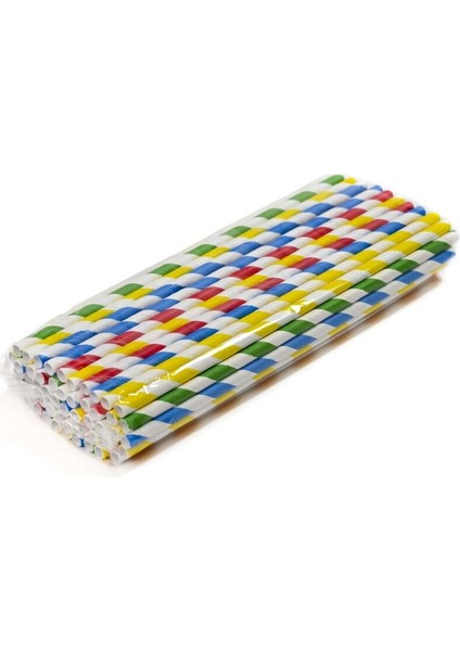 Kağıt Pipet Karışık Renkli Şeritli Sargısız 6X195 mm (50'li Kutulu) 50 Adet modelleri