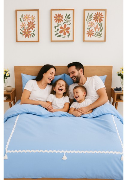 Monte Carlo Özel Tasarım Nevresim Takımı Çift Kişilik Mavi & Beyaz