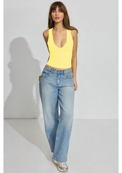 Sarı Derin V Yaka %100 Pamuklu Basic Kadın Atlet MG2405 modelleri