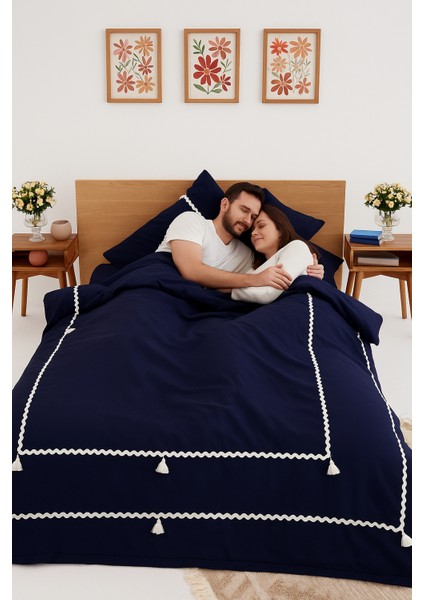 Monte Carlo Özel Tasarım Nevresim Takımı Çift Kişilik Lacivert