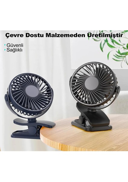 Masaüstü Şarjlı Mandallı 360° Manuel Dönen Mini Fan Vantilatör Şarjlı Klipsli Soğutucu Siyah 3 Kademe fiyatları
