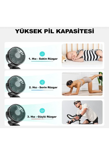 Masaüstü Şarjlı Mandallı 360° Manuel Dönen Mini Fan Vantilatör Şarjlı Klipsli Soğutucu Siyah 3 Kademe fırsatları