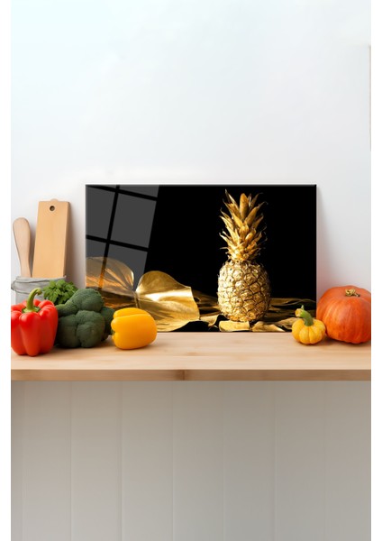 Gold Altın Ananas Cam Kesme Tahtası, Silikon Ayaklı Sunum Kesim Doğrama Tablası, Temperli ve Rodajlı
