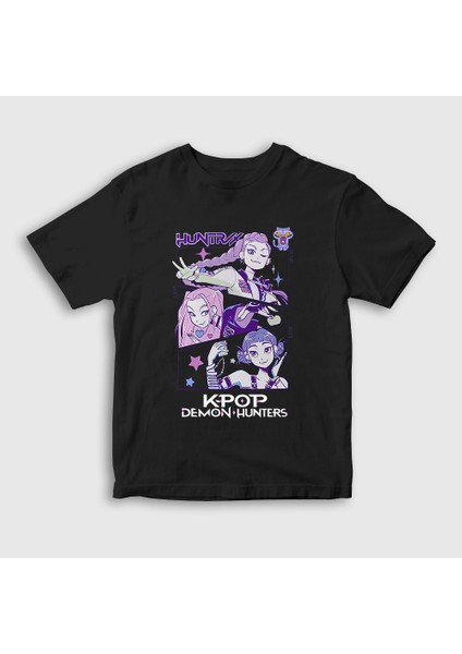 Unisex Çocuk Siyah Poster K Pop Demon Hunters T-Shirt