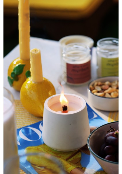 Sandal Ağacı Kokulu %100 Doğal Soya Beton Kalıp Içerinde Dekoratif Yuvarlak Ahşap Fitilli Mum fiyatları