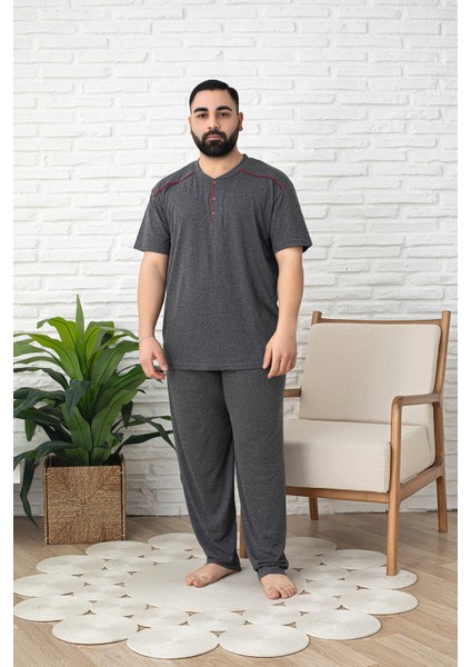 Erkek Kısa Kollu Büyük Beden Battal Pamuklu Pijama Takımı