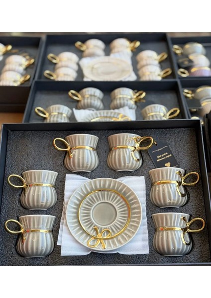 Lüks Porselen Altın Yaldızlı Fiyonklu Kahve Fincanı fiyatları