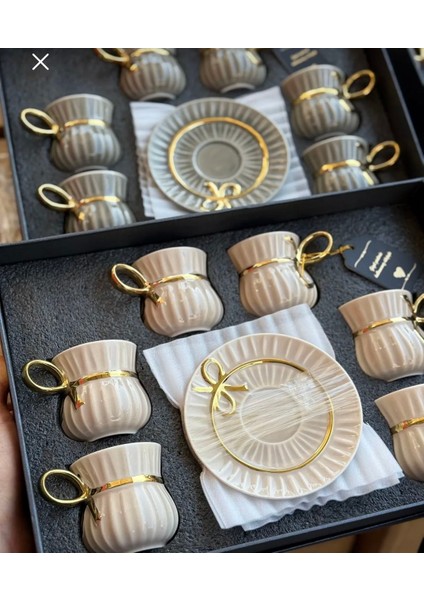 Lüks Porselen Altın Yaldızlı Fiyonklu Kahve Fincanı modelleri