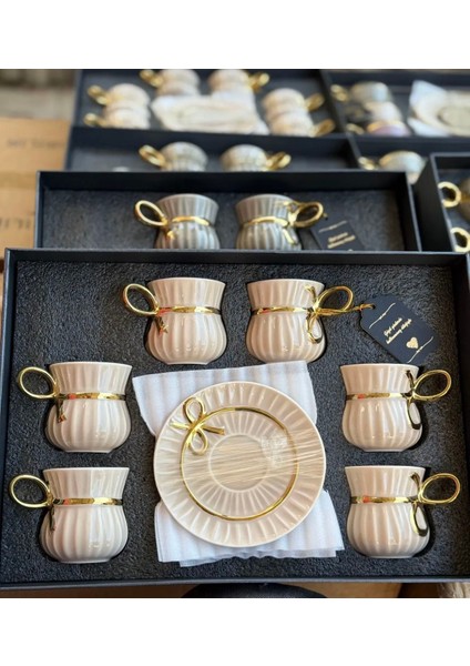 Lüks Porselen Altın Yaldızlı Fiyonklu Kahve Fincanı fırsatları