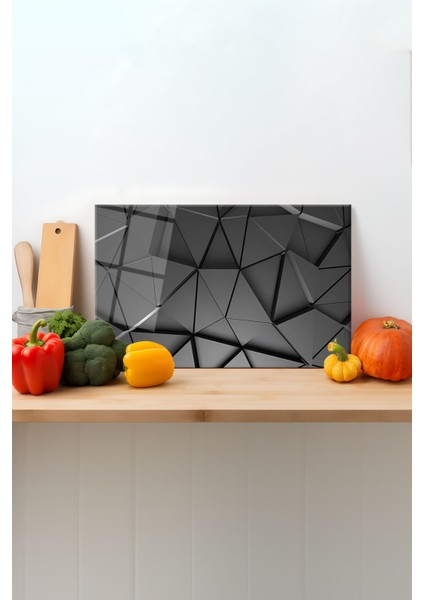 Antrasit Kristal Cam Kesme Tahtası, Silikon Ayaklı, Sunum Kesim Doğrama Tablası, Temperli ve Rodajlı