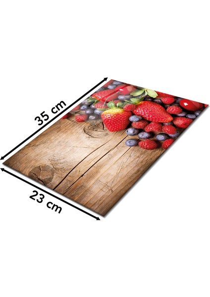 Çilek Ahşap Desen Cam Kesme Tahtası, Silikon Ayaklı Sunum Kesim Doğrama Tablası, Temperli ve Rodajlı fiyatları