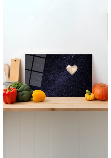 Kalp Ay Gökyüzü Cam Kesme Tahtası, Silikon Ayaklı, Sunum Kesim Doğrama Tablası, Temperli ve Rodajlı