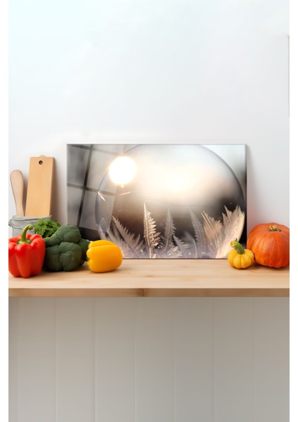 Donmuş Kar Tanesi Cam Kesme Tahtası, Silikon Ayaklı Sunum Kesim Doğrama Tablası, Temperli ve Rodajlı