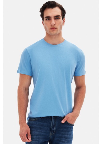 Ds Damat Slim Fit Açık Indigo Bisiklet Yaka %100 Pamuklu Nefes Alabilen T-Shirt fiyatları