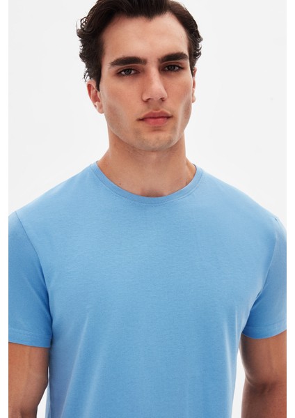 Ds Damat Slim Fit Açık Indigo Bisiklet Yaka %100 Pamuklu Nefes Alabilen T-Shirt modelleri