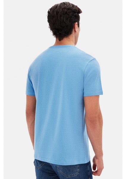 Ds Damat Slim Fit Açık Indigo Bisiklet Yaka %100 Pamuklu Nefes Alabilen T-Shirt