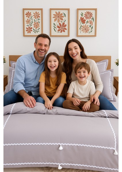 Monte Carlo Özel Tasarım Nevresim Takımı Çift Kişilik Gri & Beyaz