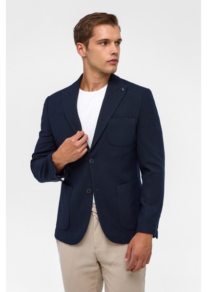 Lacivert Slim Desenli Sivri Yaka 6 Drop Ceket fiyatları