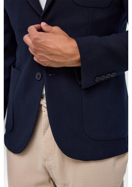 Lacivert Slim Desenli Sivri Yaka 6 Drop Ceket indirimleri