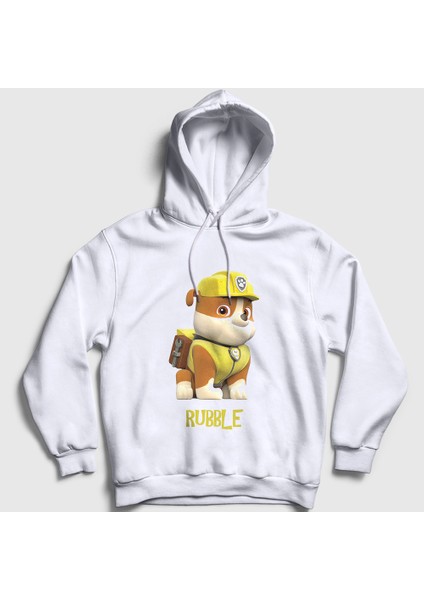 Unisex Beyaz Rubble Paw Patrol Kapüşonlu Sweatshirt
