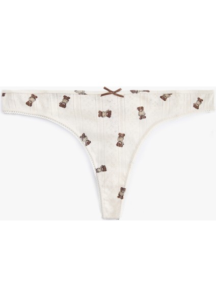 Fiyonklu Pamuklu Ayıcık Baskılı String Külot