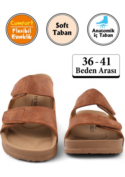 Taba Renk, Anatomik Taban, Cırtlı, Kadın Terlik (Comfort, Flexsibil Esneklik)