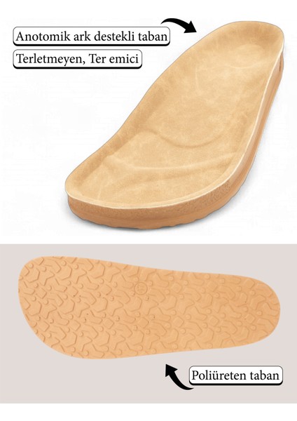 Taba Renk, Anatomik Taban, Cırtlı, Kadın Terlik (Comfort, Flexsibil Esneklik)