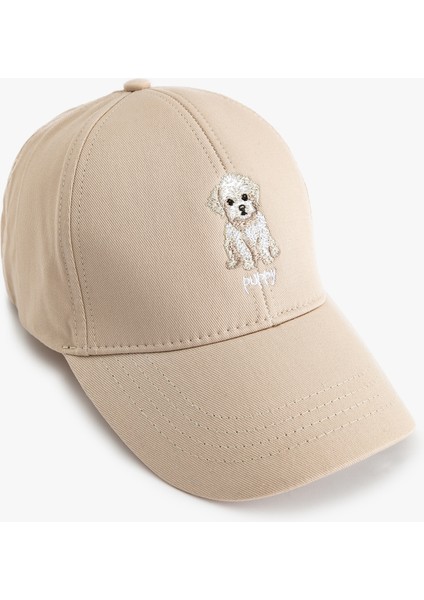 Köpek Işlemeli Pamuklu Kep Şapka