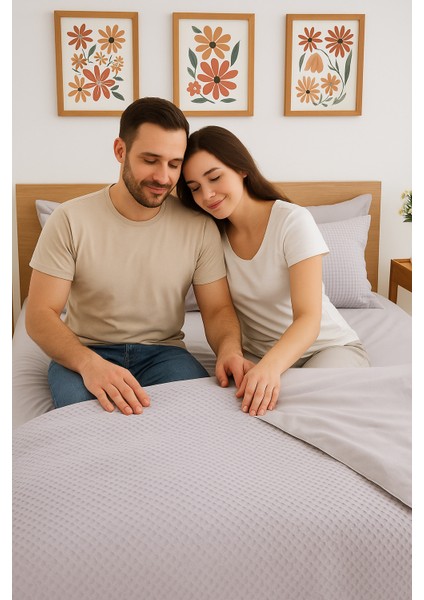 Mont Blanc Organik Pıke Kumaşından Nevresim Takımı Çift Kişilik Gri modelleri