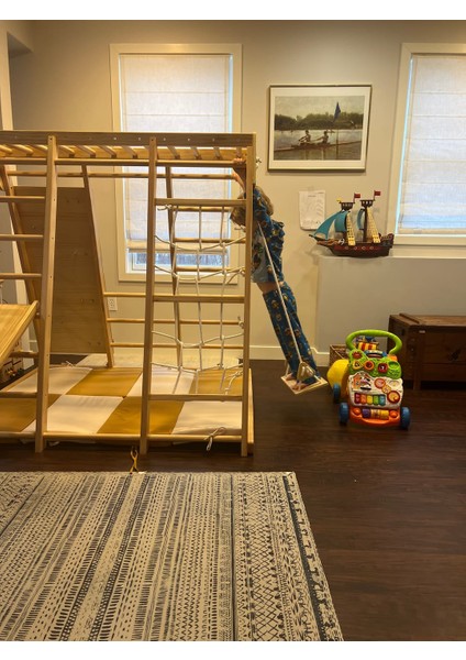 Montessori 3'lü Oyun Parkuru | Salıncak | Kaydırak | Monkeys Bar | Halat Merdiven | Ip Tırmanma fırsatları
