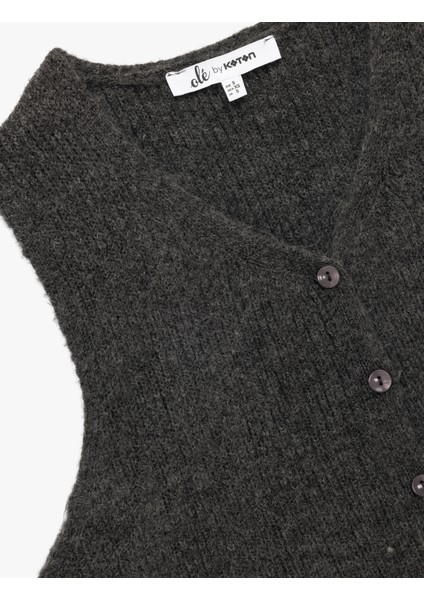 Crop V Yaka Kolsuz Düğmeli Basic Triko Yelek modelleri