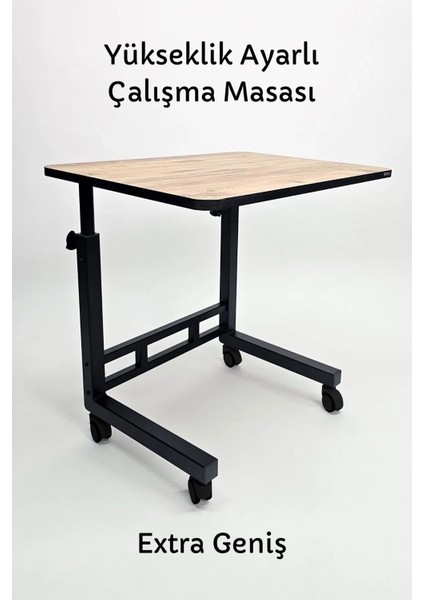 Yükseklik Ayarlı Laptop Masası - Extra Geniş Çalışma Masası - (50X70 cm Mdf Tablalı / Tekerlekli)