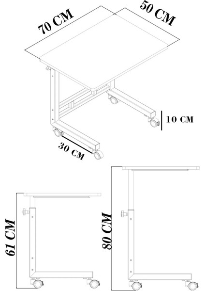 Yükseklik Ayarlı Laptop Masası - Extra Geniş Çalışma Masası - (50X70 cm Mdf Tablalı / Tekerlekli) indirimleri