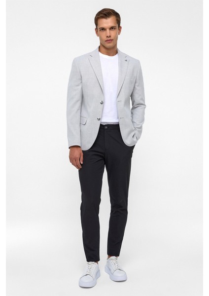 Gri Slim Desenli Mono Yaka 6 Drop Ceket