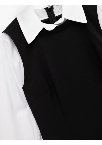 Slim Fit Kontrast Detaylı Uzun Kollu Gömlek Yaka Jile Elbise modelleri