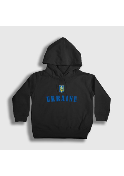 Unisex Çocuk Siyah Trident Coat Of Arms Ukraine Ukrayna Kapüşonlu Sweatshirt