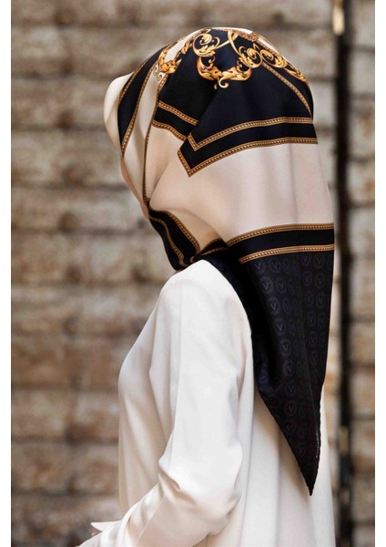 Vıssona 10667 Twill Ipek Eşarp Siyah-Krem